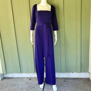 ANTONIO MELANI Navy Blue Purple Jumpsuit 6 Tie Belt